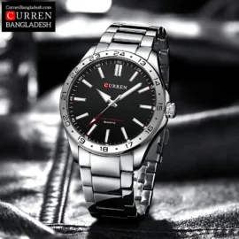 Curren 8452 Men Watch with silver stainless steel band, white dial, and 43mm case