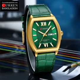Curren 8478 Men Watch with rectangular case, Roman numerals, and day‑date display in multiple color options.