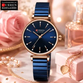 Curren 9081 Women Watch with silver dial, rose gold case, and metallic strap
