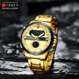 Curren 8384 Men Watch with dual analog and digital display, stainless steel band, and oversized sporty design