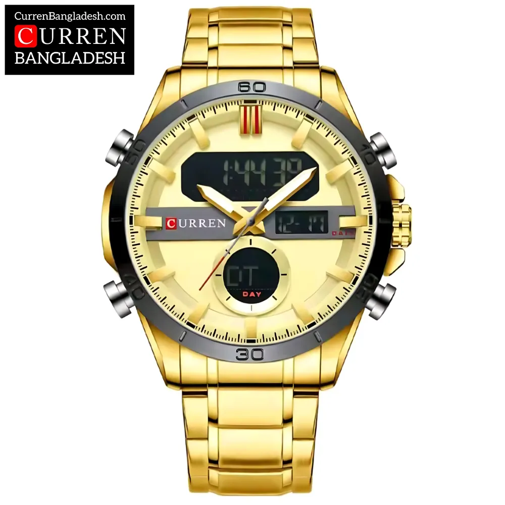 Curren 8384 Men Watch with dual analog and digital display, stainless steel band, and oversized sporty design