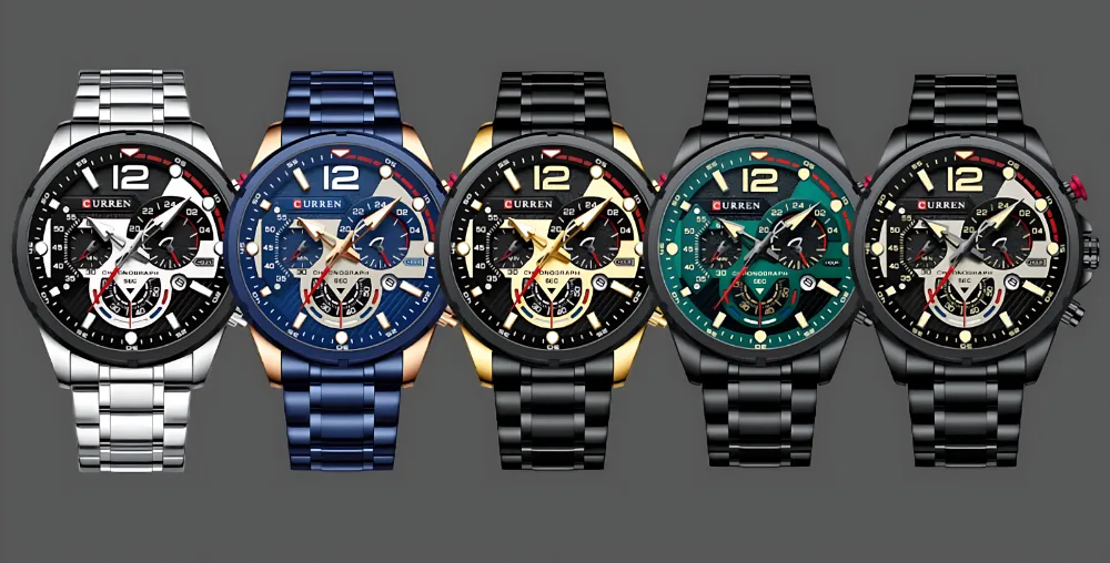 Curren 8395 Men Watch with chronograph dial, stainless steel band, and bold oversized design