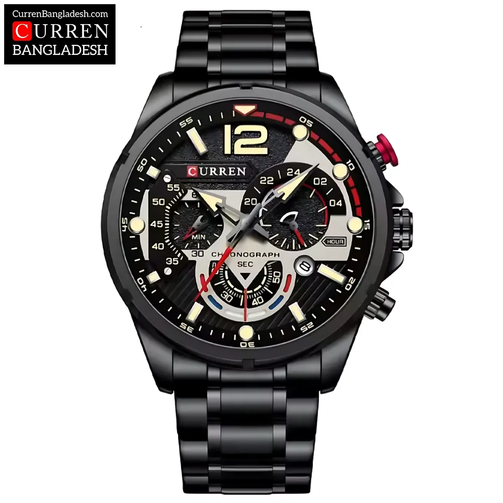 Curren 8395 Men Watch with chronograph dial, stainless steel band, and bold oversized design