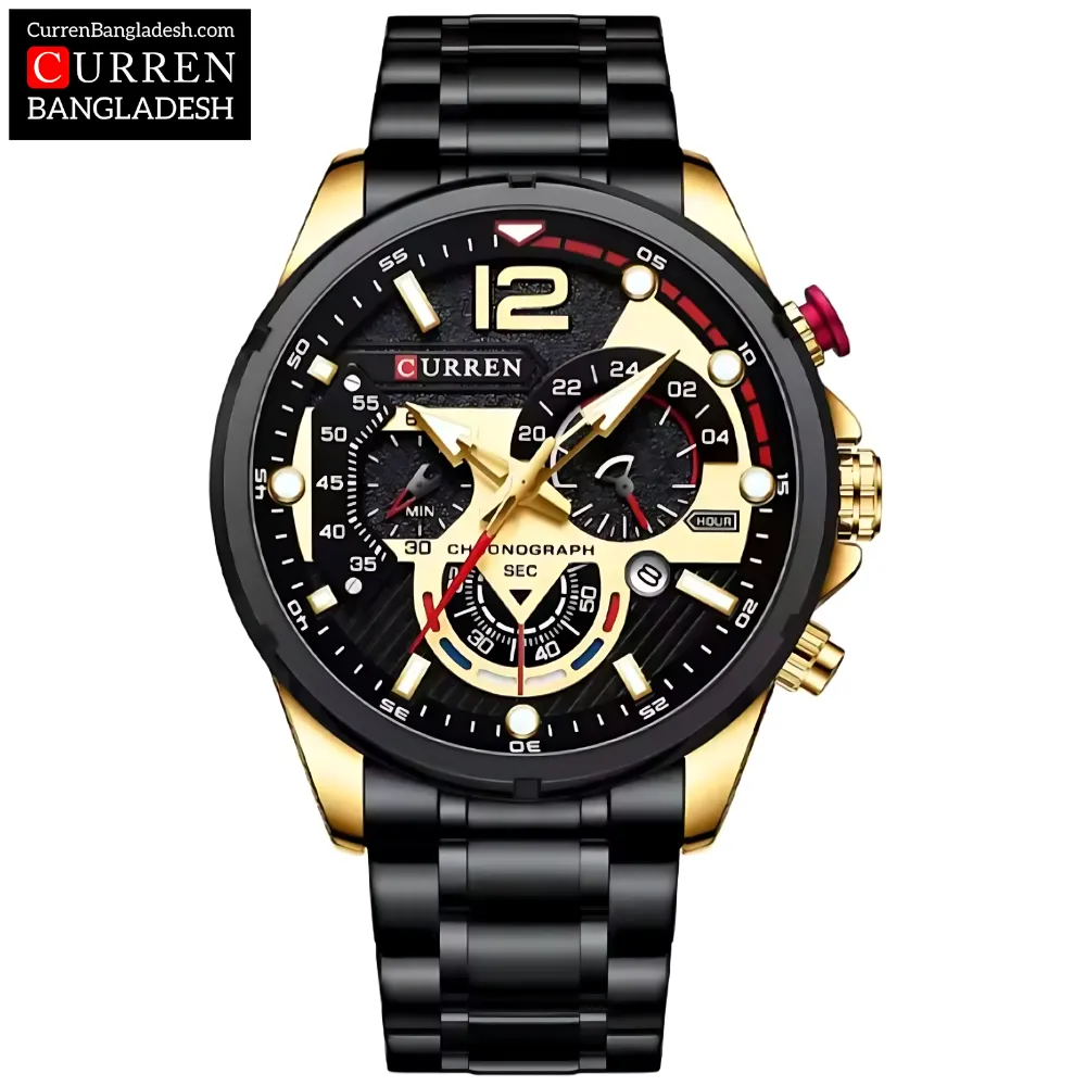 Curren 8395 Men Watch with chronograph dial, stainless steel band, and bold oversized design