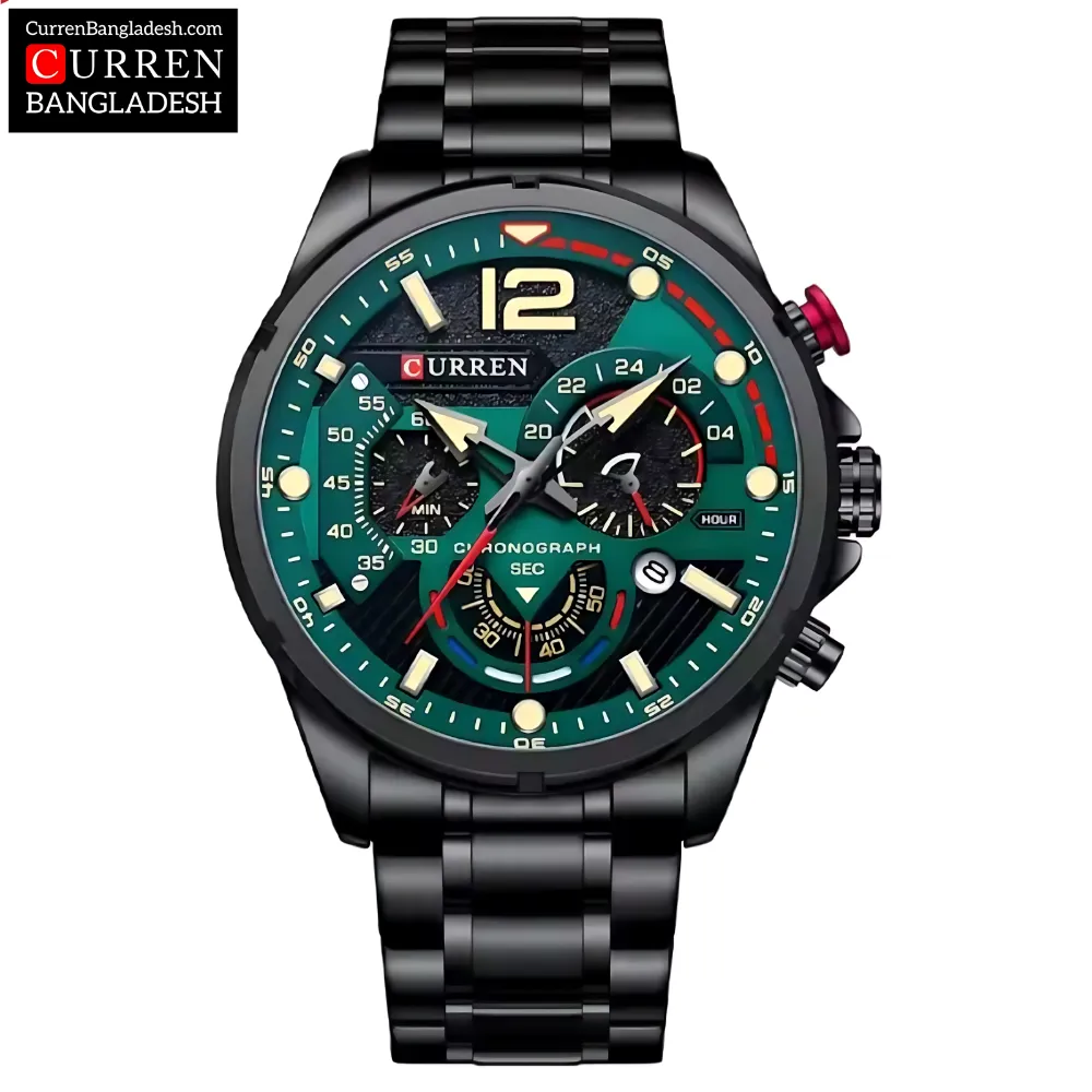 Curren 8395 Men Watch with chronograph dial, stainless steel band, and bold oversized design