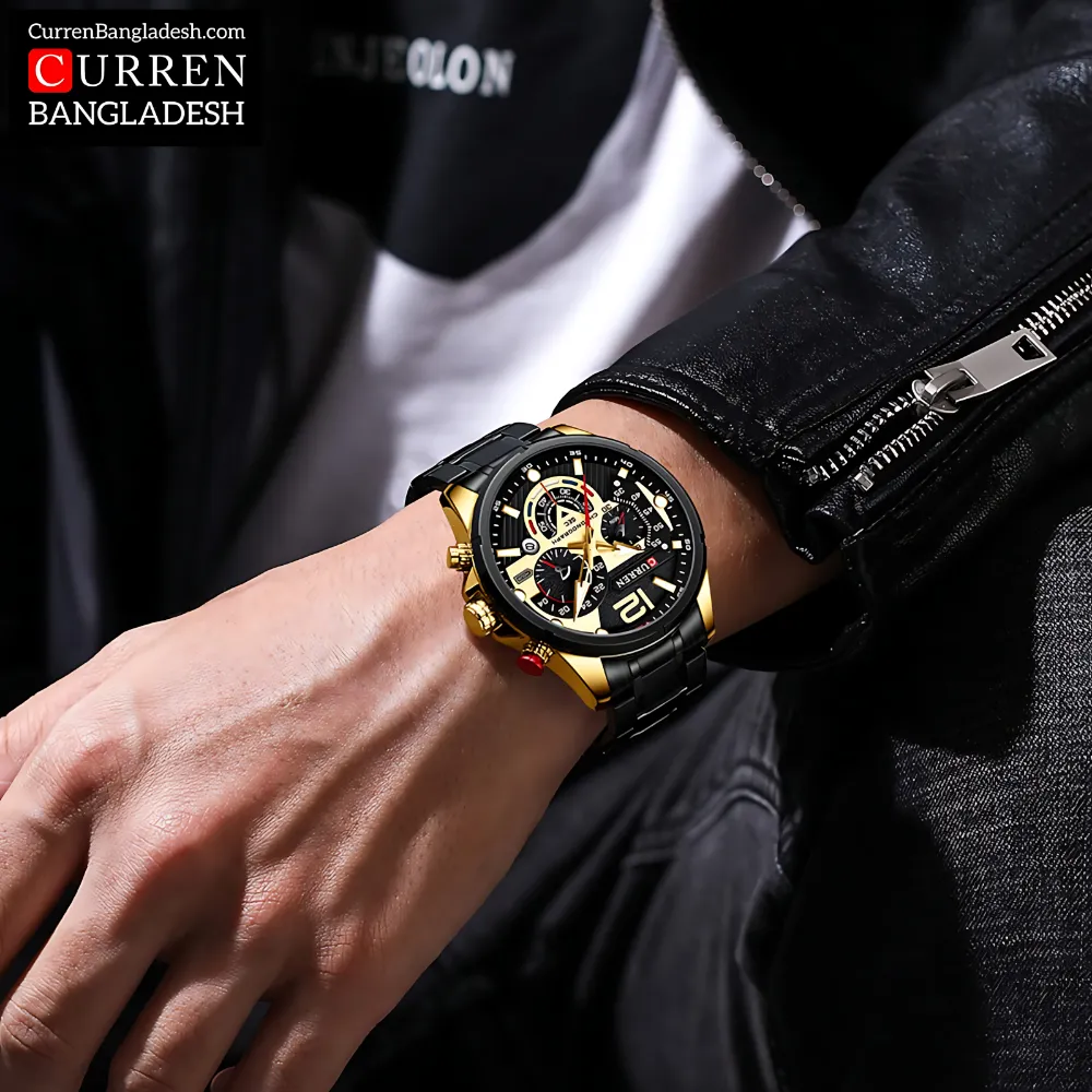 Curren 8395 Men Watch with chronograph dial, stainless steel band, and bold oversized design