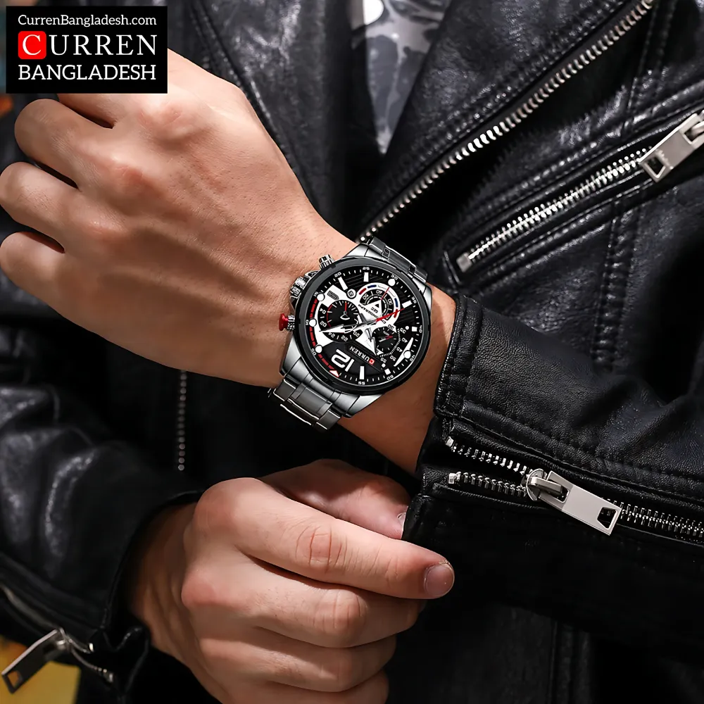 Curren 8395 Men Watch with chronograph dial, stainless steel band, and bold oversized design