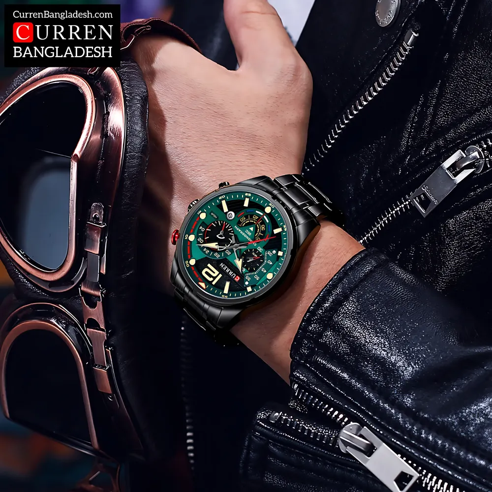 Curren 8395 Men Watch with chronograph dial, stainless steel band, and bold oversized design