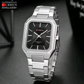 Curren 8457 Men Watch with rectangular green dial, two-tone silver and gold band, and bold stainless steel design