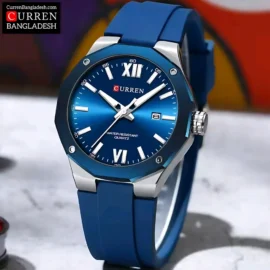 Curren 8465 Men Watch with Roman numerals, date display, and stainless steel band