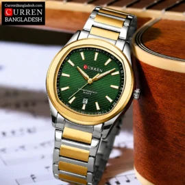 Curren 8474 Men Watch with round dial, date display, and two-tone stainless steel band