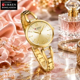 Elegant Curren 9092 Women Watch with gold metallic band, crystal hour markers, and Roman numerals on a round dial.