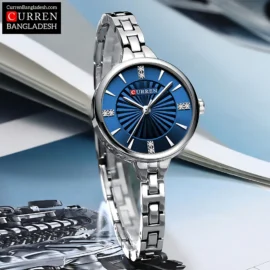 Curren 9097 Women Watch with sunburst dial, crystal markers, and slim stainless steel band