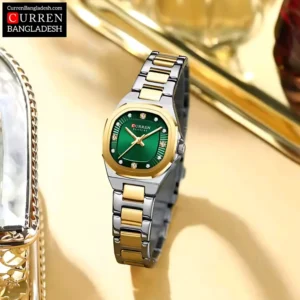 Curren 9104 Women Watch with gold stainless steel band, crystal hour markers, and slim case design