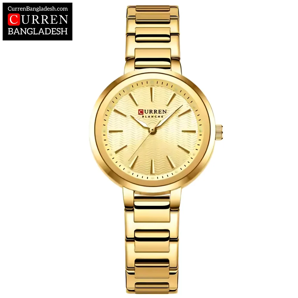 Curren 9109 Women Watch with gold stainless steel band, textured dial, and slim case design