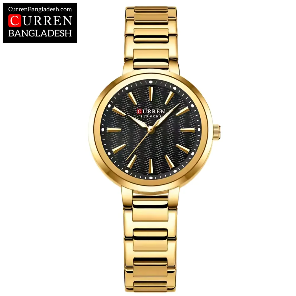 Curren 9109 Women Watch with gold stainless steel band, textured dial, and slim case design